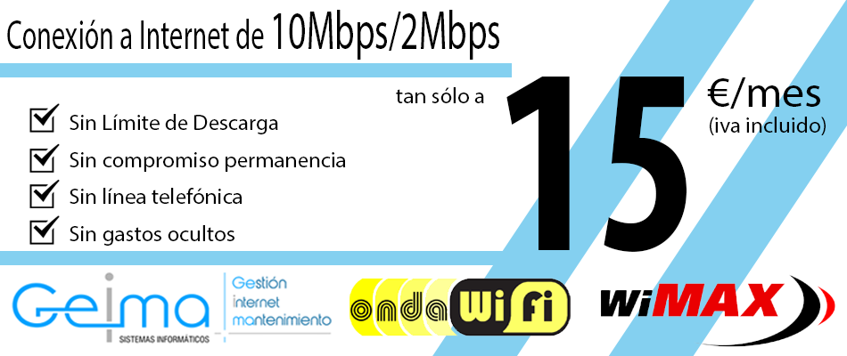 Internet de 10Mb de descarga por 15€ mes